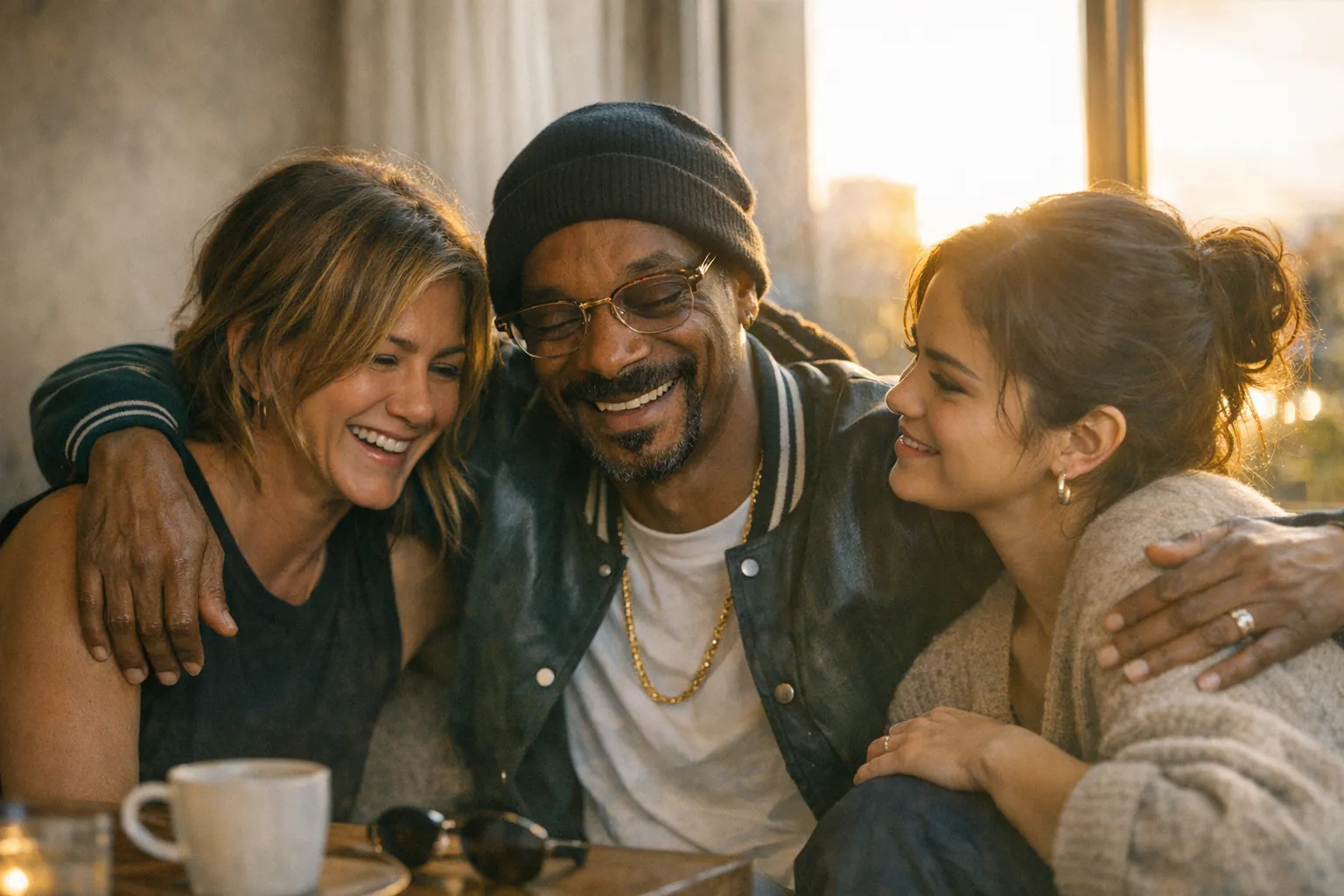 Candid group of friends of mixed ages and genders sharing a relaxed moment in soft natural light, conveying warmth, trust, and real-life connection.